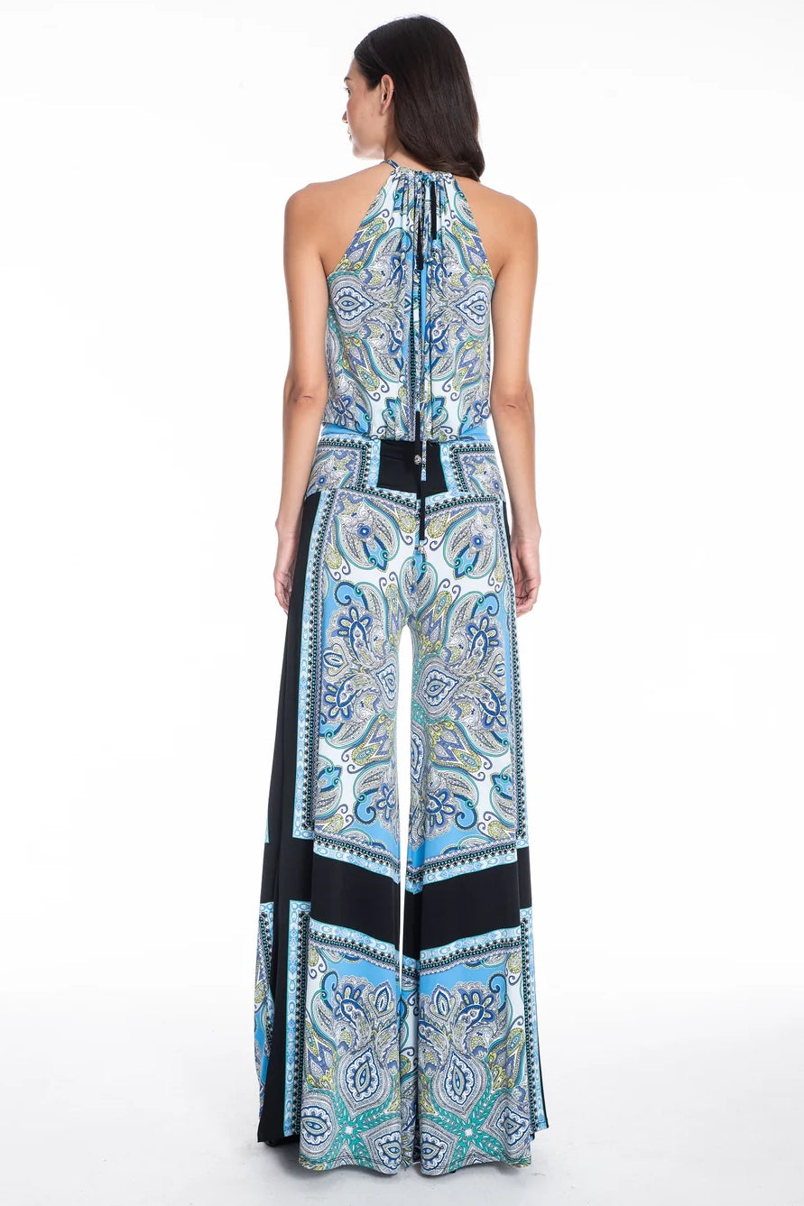 Walter Halter Wide Leg Signature Jumpsuit - Blue Scarf