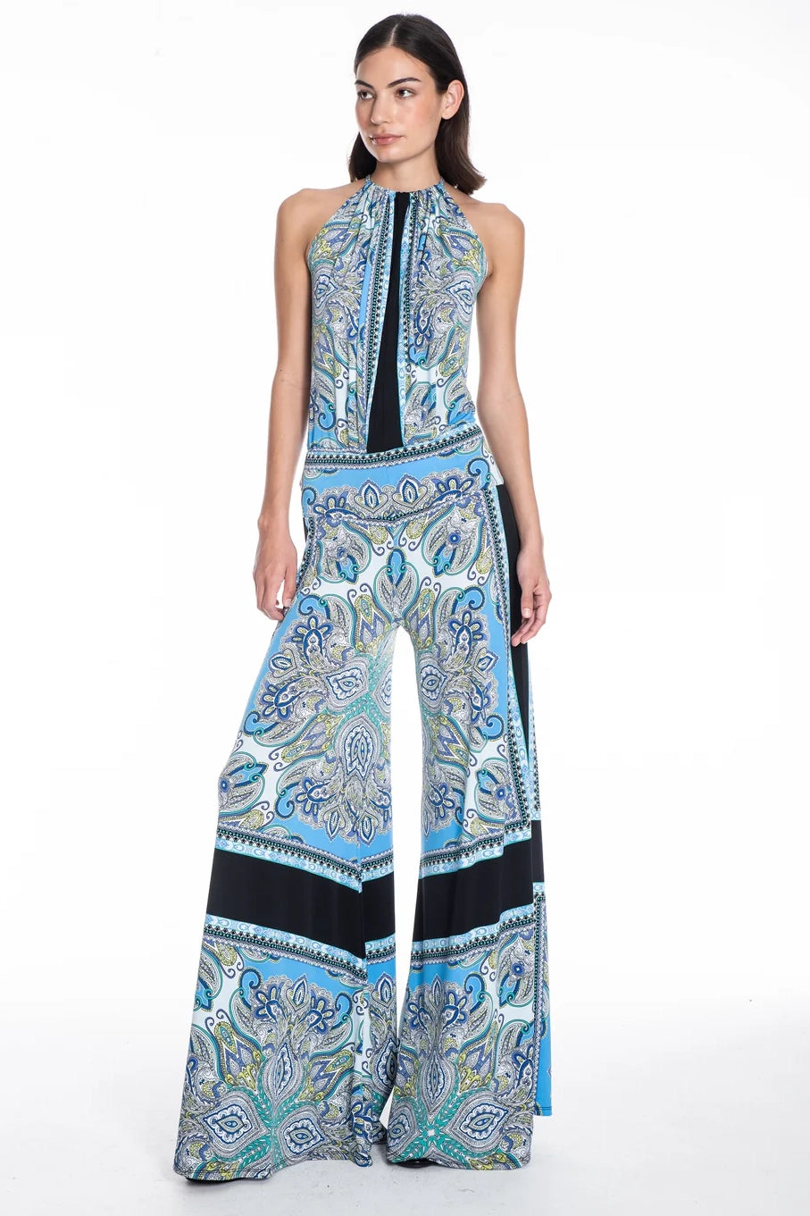 Walter Halter Wide Leg Signature Jumpsuit - Blue Scarf
