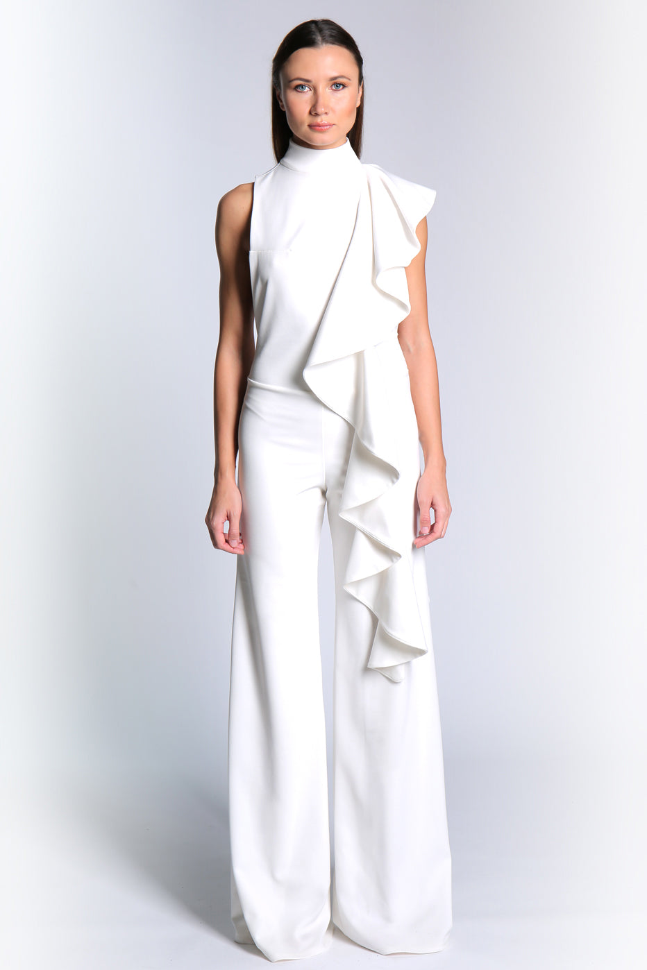 Corina Mock Neck Ruffle Wide-Leg Jumpsuit