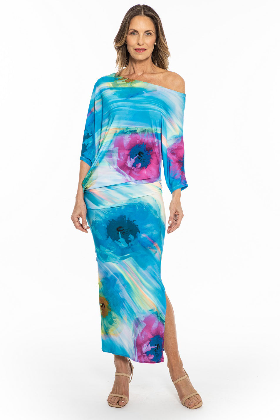 Mariel Asymmetrical Off The Shoulder Midi Dress