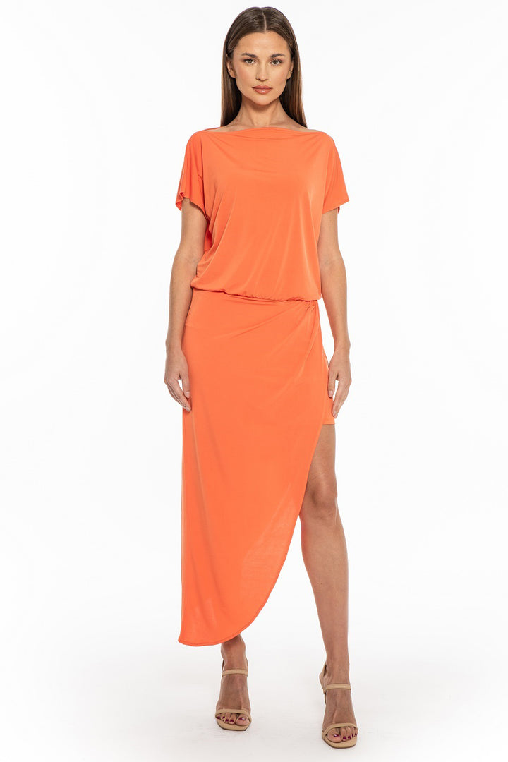 Rina Asymmetric Hem Orange Dress