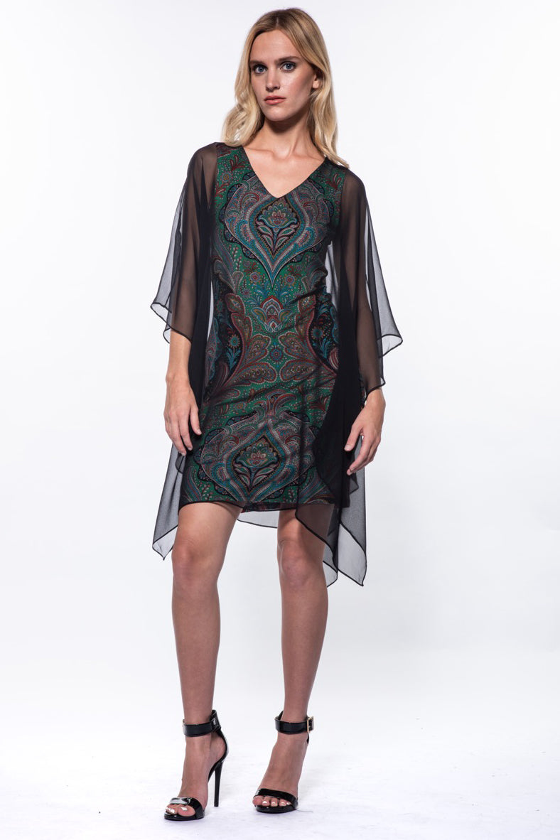 Ava Imperial Print Sheer Overlay Dress