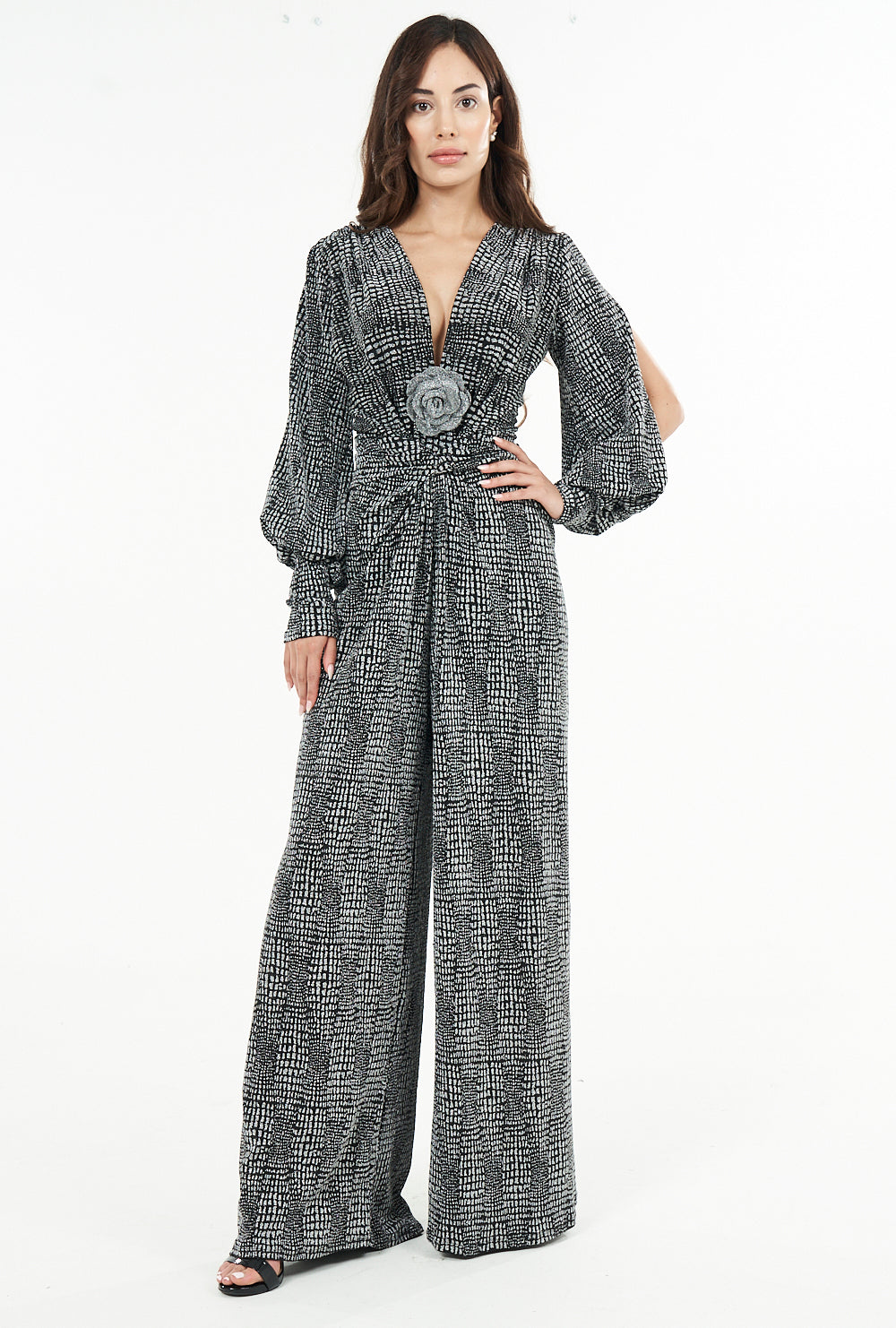 Karen Plunge Neck Wide-Leg Jumpsuit