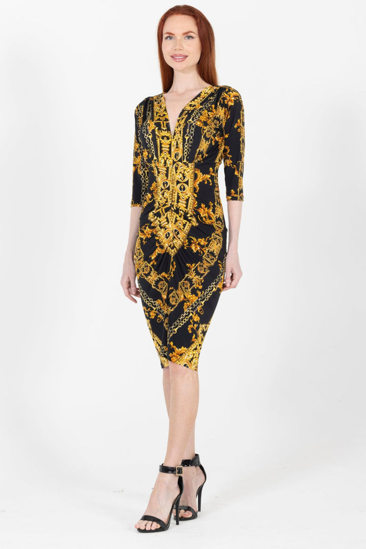 Versalles V-Neck Twist Front Midi Dress