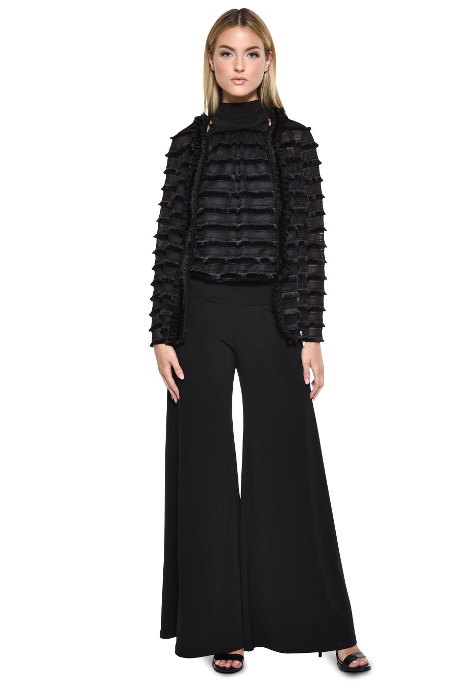 Fina Layered Sheer-Sleeve Evening Jacket