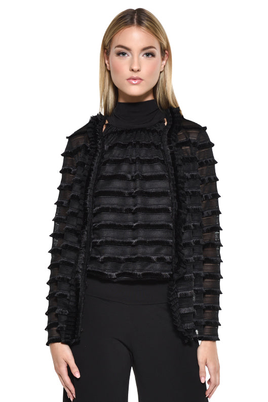 Fina Layered Sheer-Sleeve Evening Jacket
