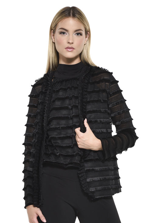 Fina Layered Sheer-Sleeve Evening Jacket