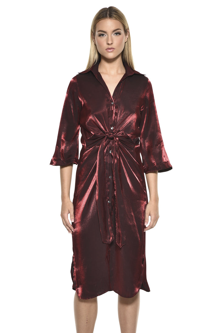 Jules Collared V Neck Tie Waist Midi Dress