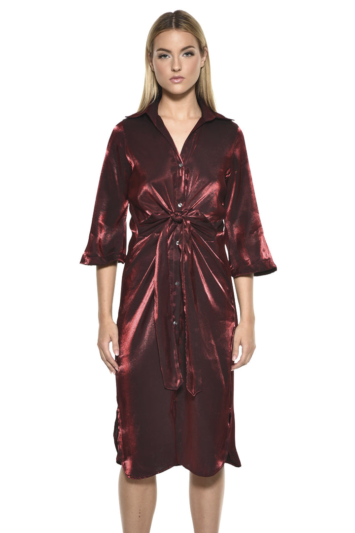 Jules Collared V Neck Tie Waist Midi Dress