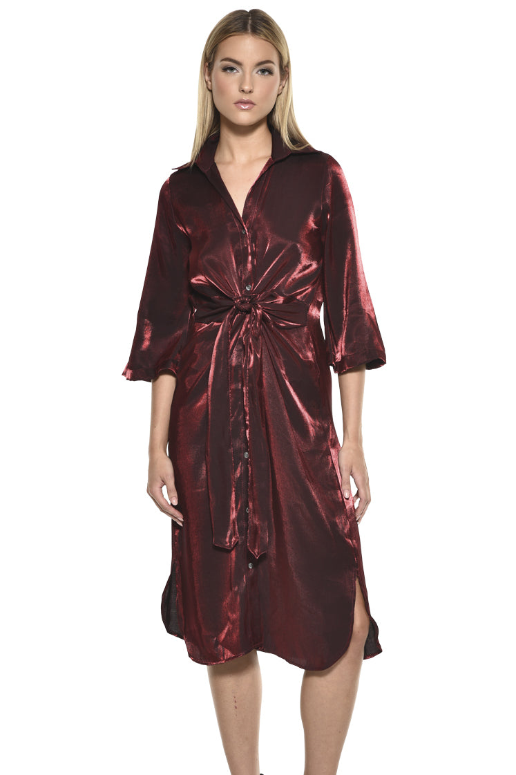 Jules Collared V Neck Tie Waist Midi Dress