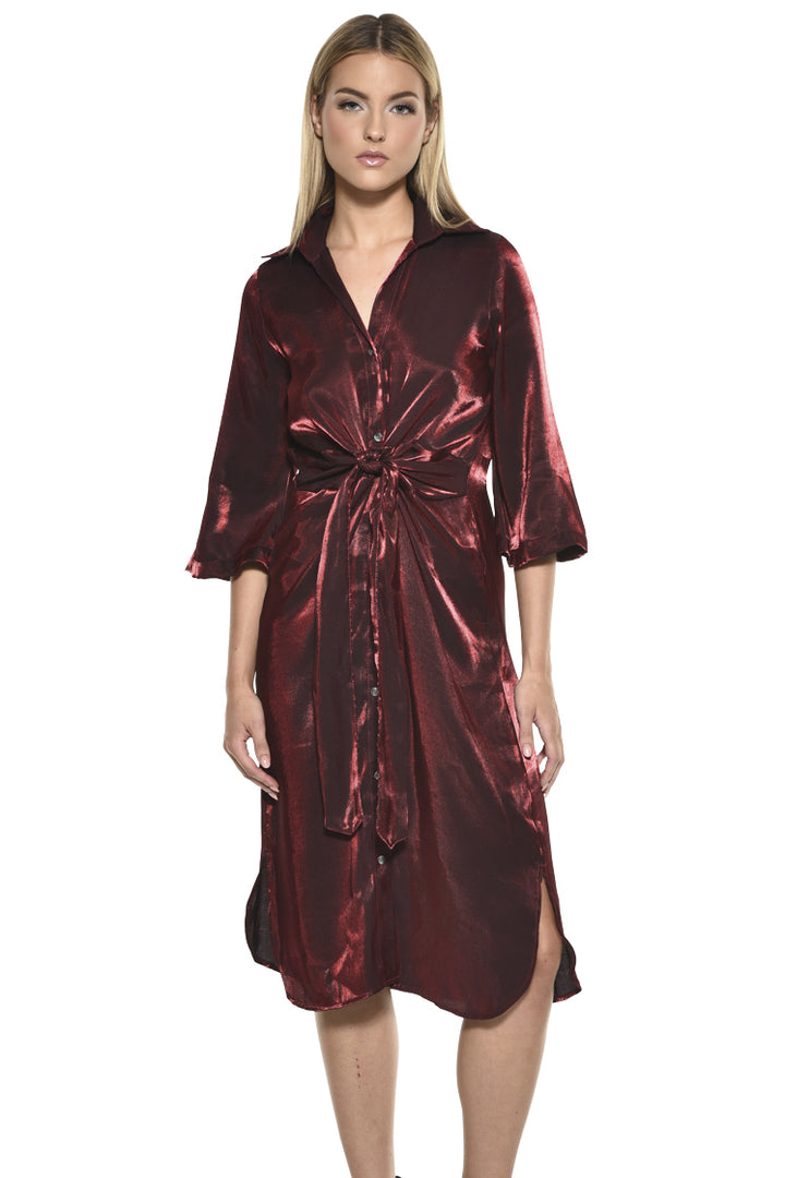 Jules Collared V Neck Tie Waist Midi Dress