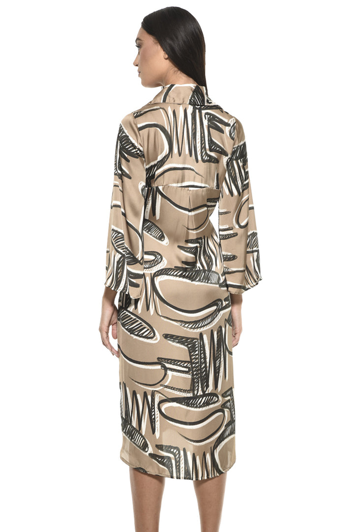 Jules Collared V Neck Tie Waist Print Midi Dress