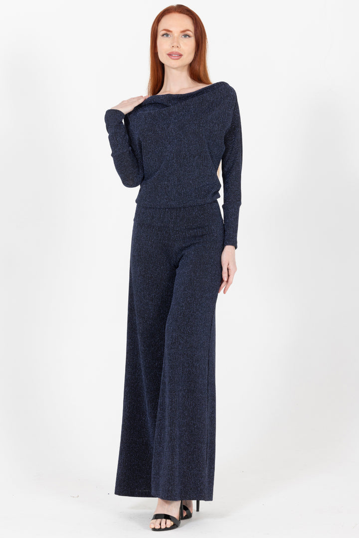 Midnight Mirage Drape-Neck Wide Leg Jumpsuit