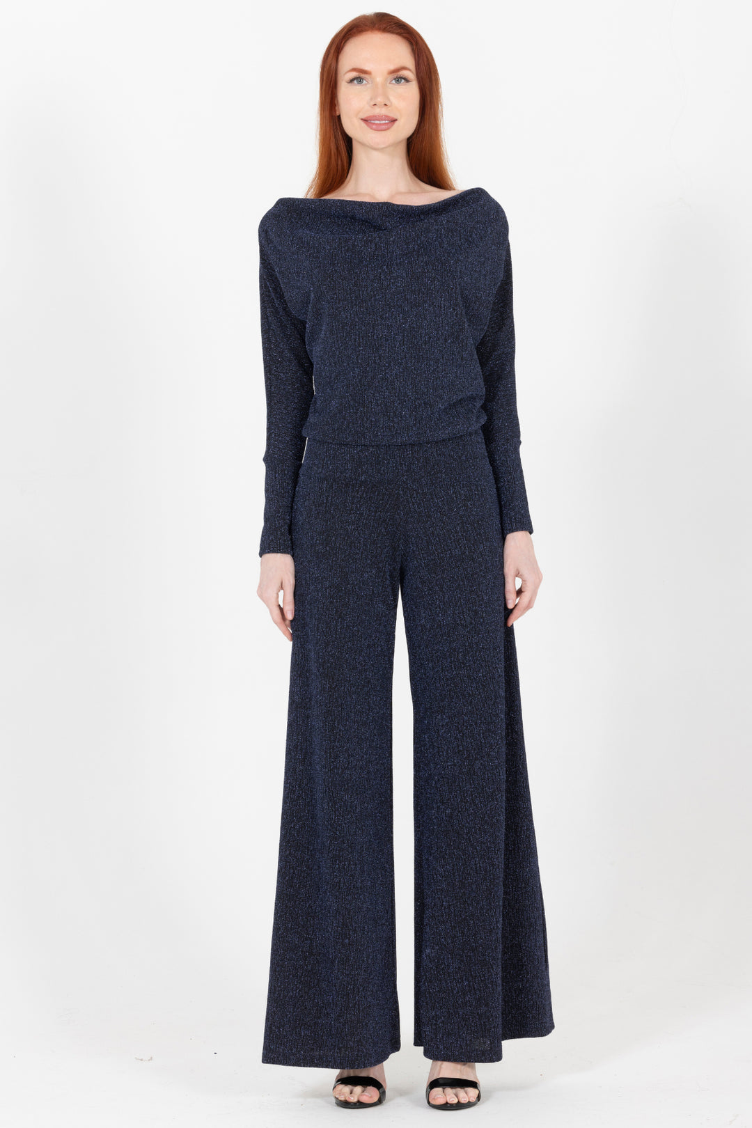 Midnight Mirage Drape-Neck Wide Leg Jumpsuit