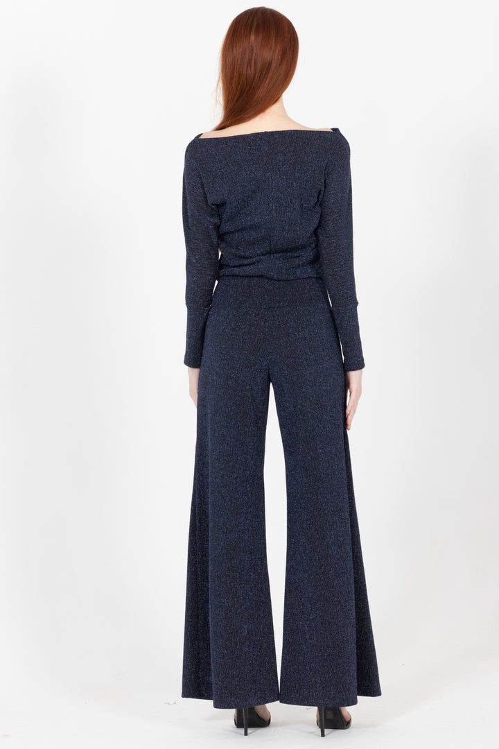 Midnight Mirage Drape-Neck Wide Leg Jumpsuit