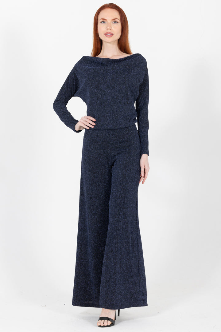Midnight Mirage Drape-Neck Wide Leg Jumpsuit