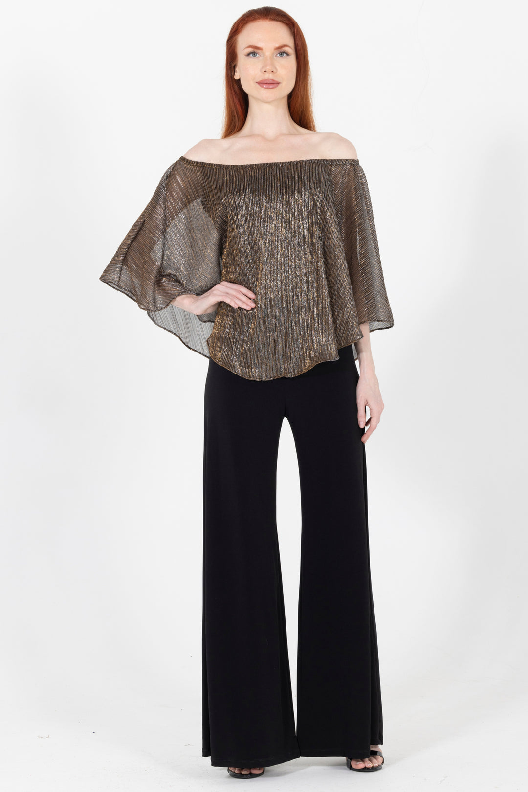 New Supreme Metallic Off the Shoulder Wide Leg Jumpsuit
