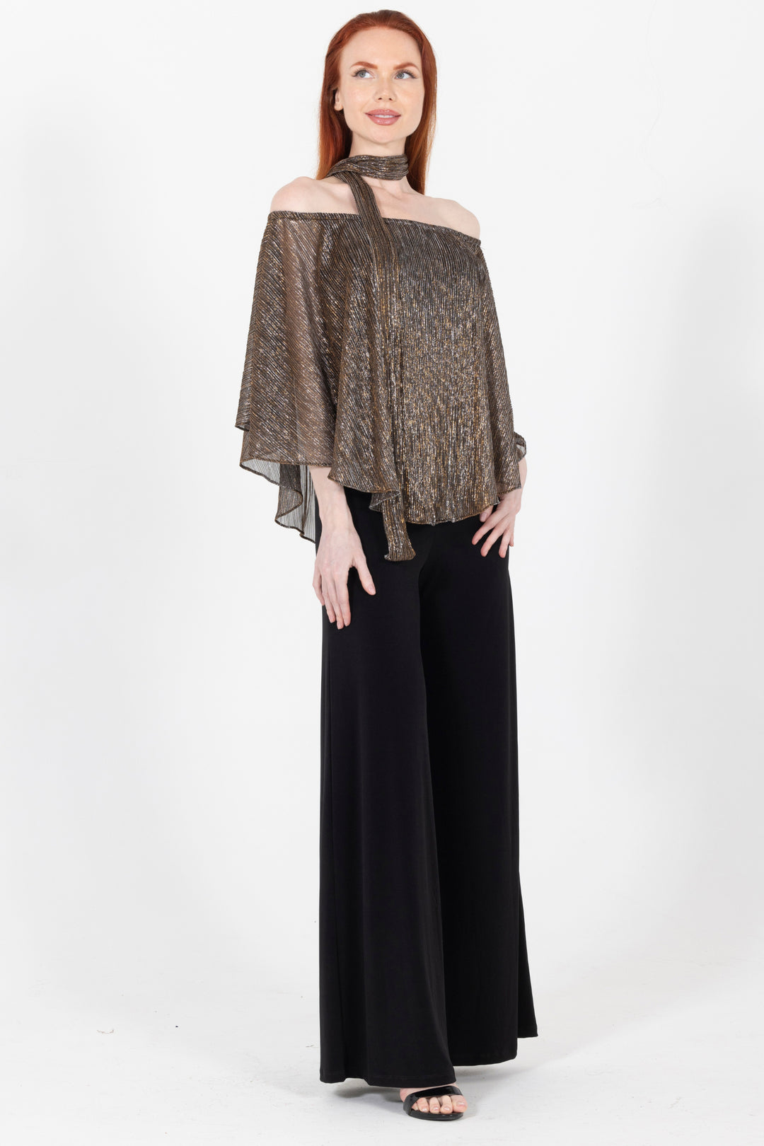New Supreme Metallic Off the Shoulder Wide Leg Jumpsuit