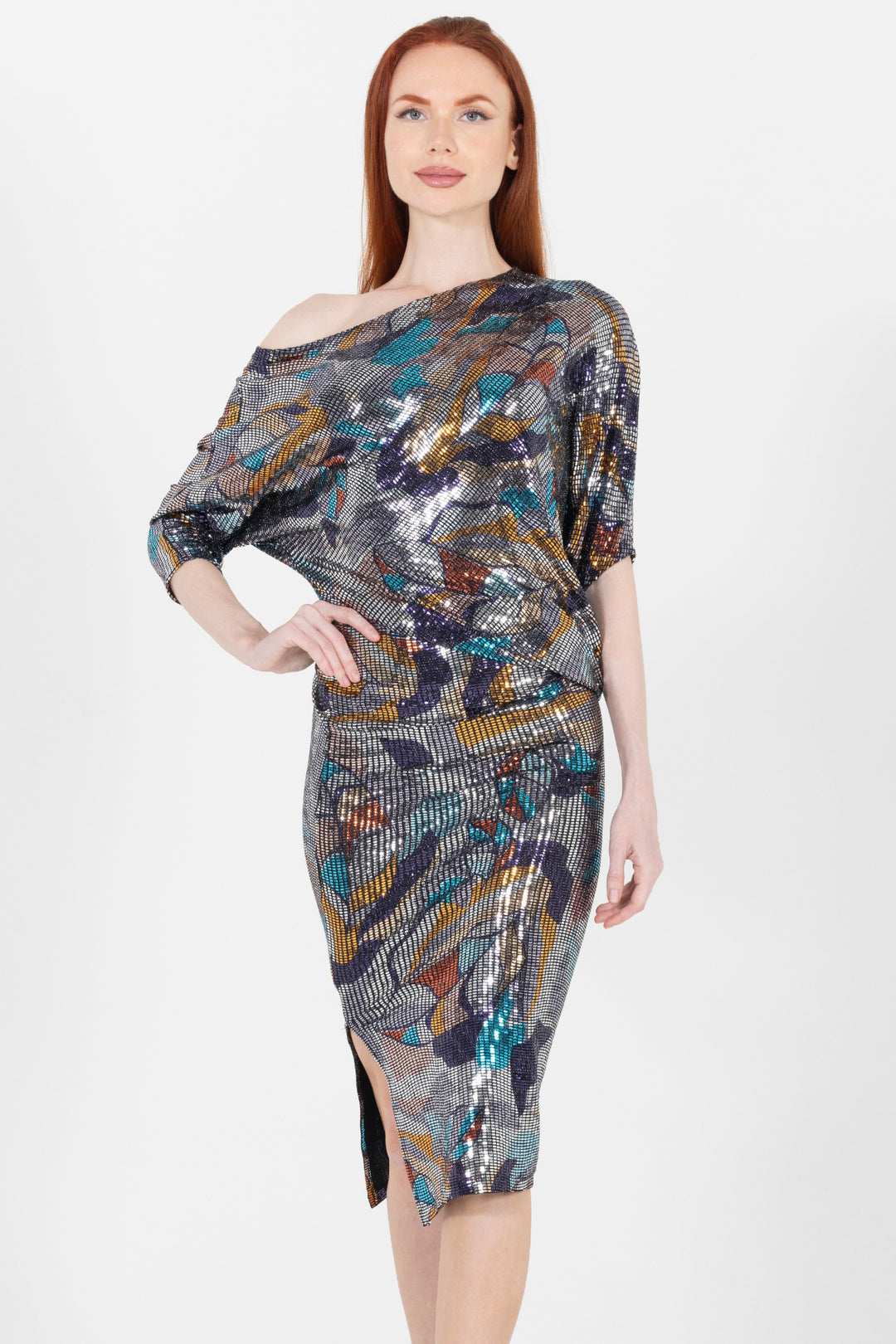 Navi Celebration Cocktail Midi Dress