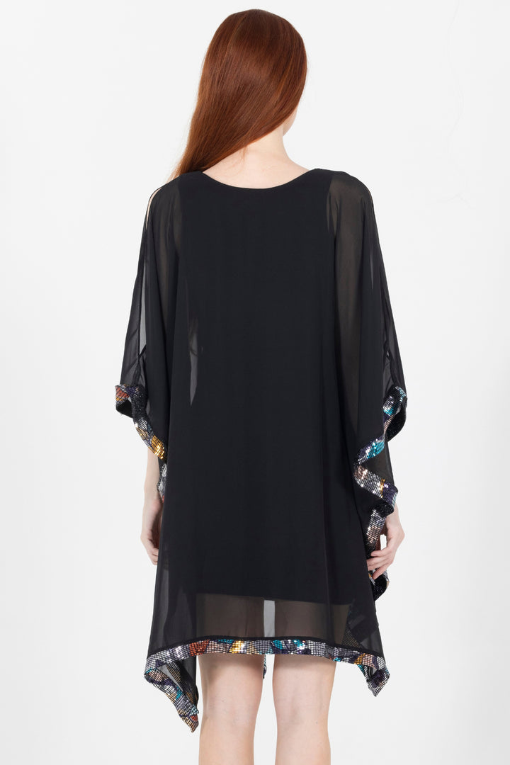 Julie Printed Luxe Trim V Neck Evening Dress