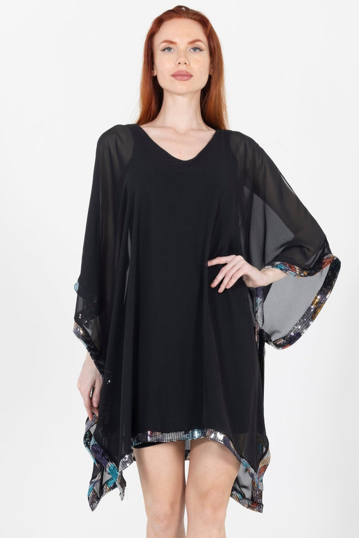 Julie Printed Luxe Trim V Neck Evening Dress