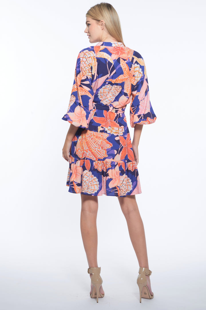 Flor Tie Waist V Neck Shirt Dress