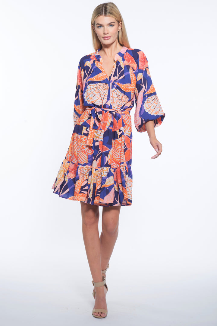 Flor Tie Waist V Neck Shirt Dress