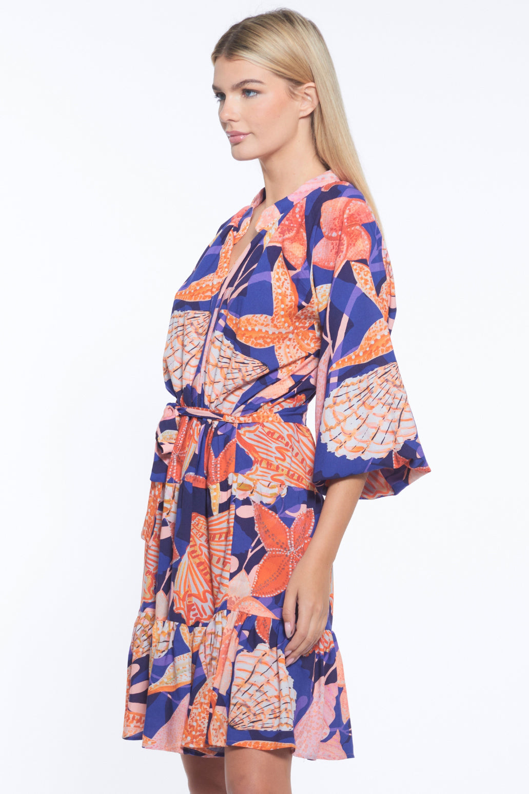 Flor Tie Waist V Neck Shirt Dress