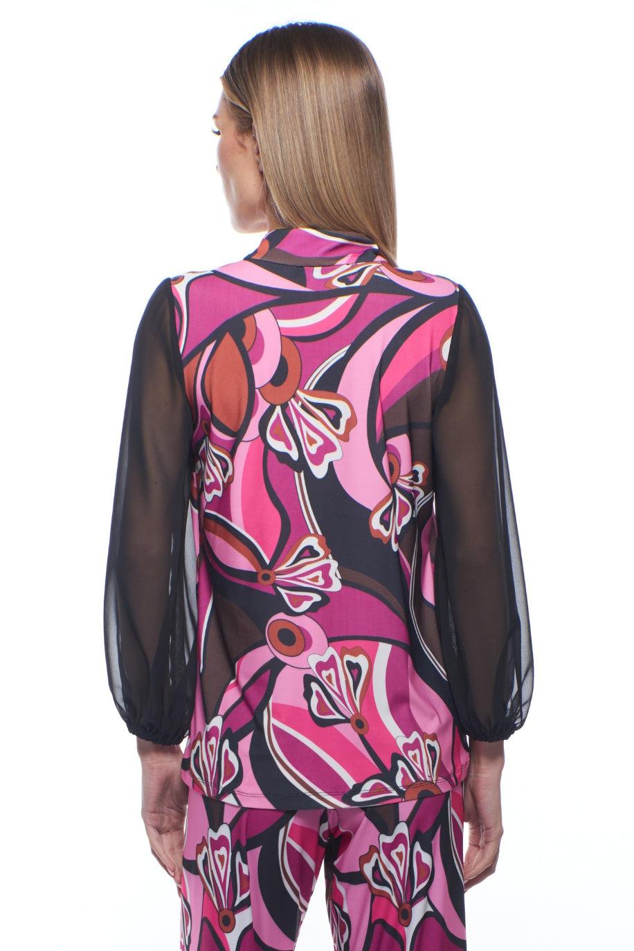 Linda Sheer Blouson V-Neck Top