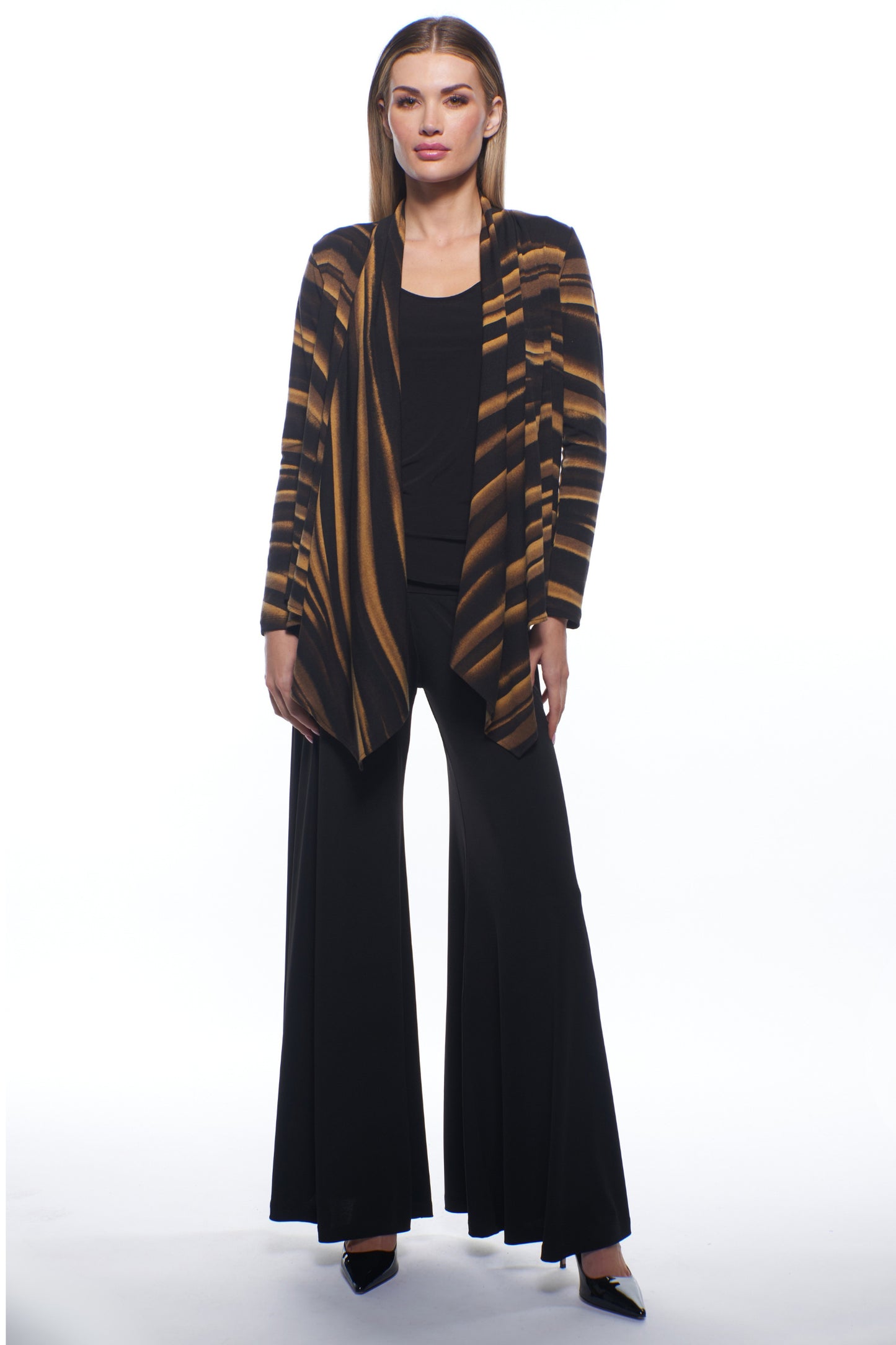 Bina Open-Front Luxe Print Drape Jacket