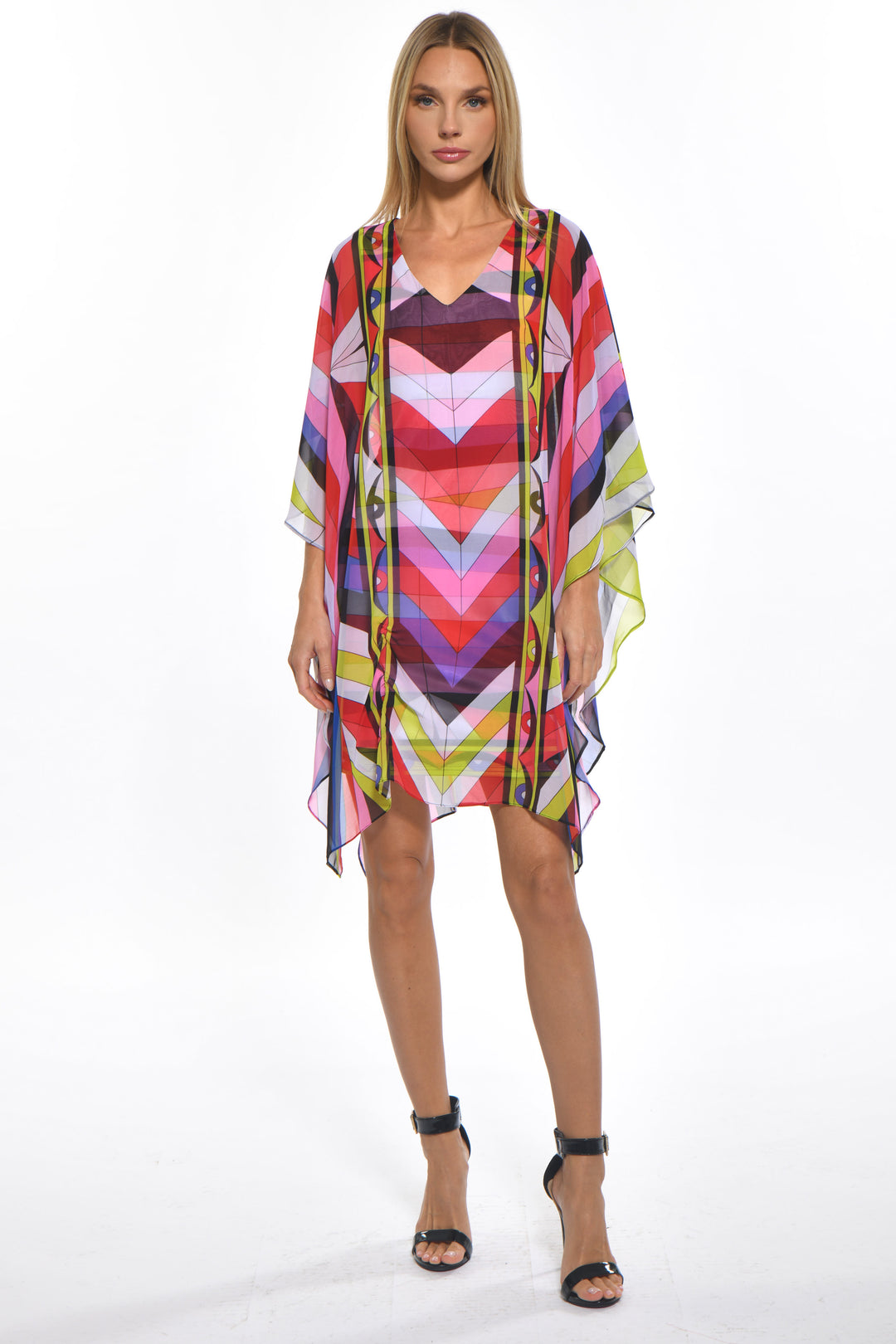 Britto Chiffon V Neck Caftan Mini Dress