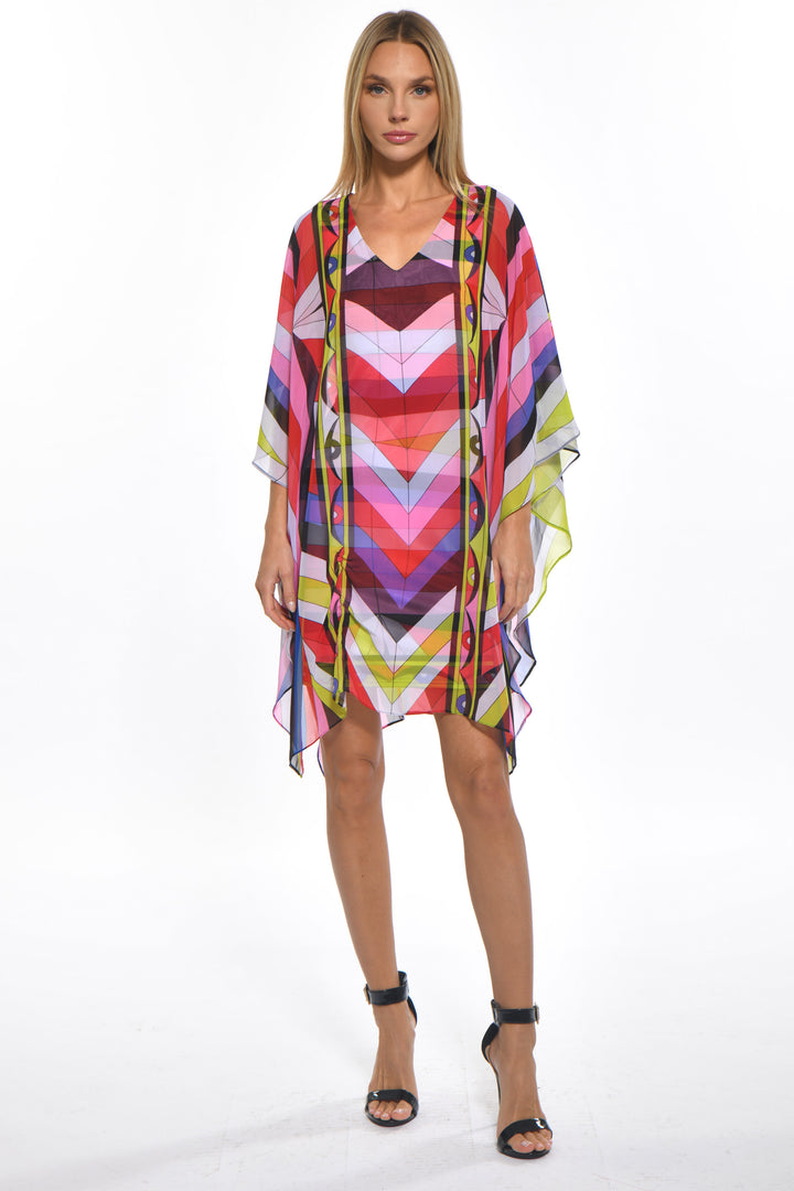Britto Chiffon V Neck Caftan Mini Dress