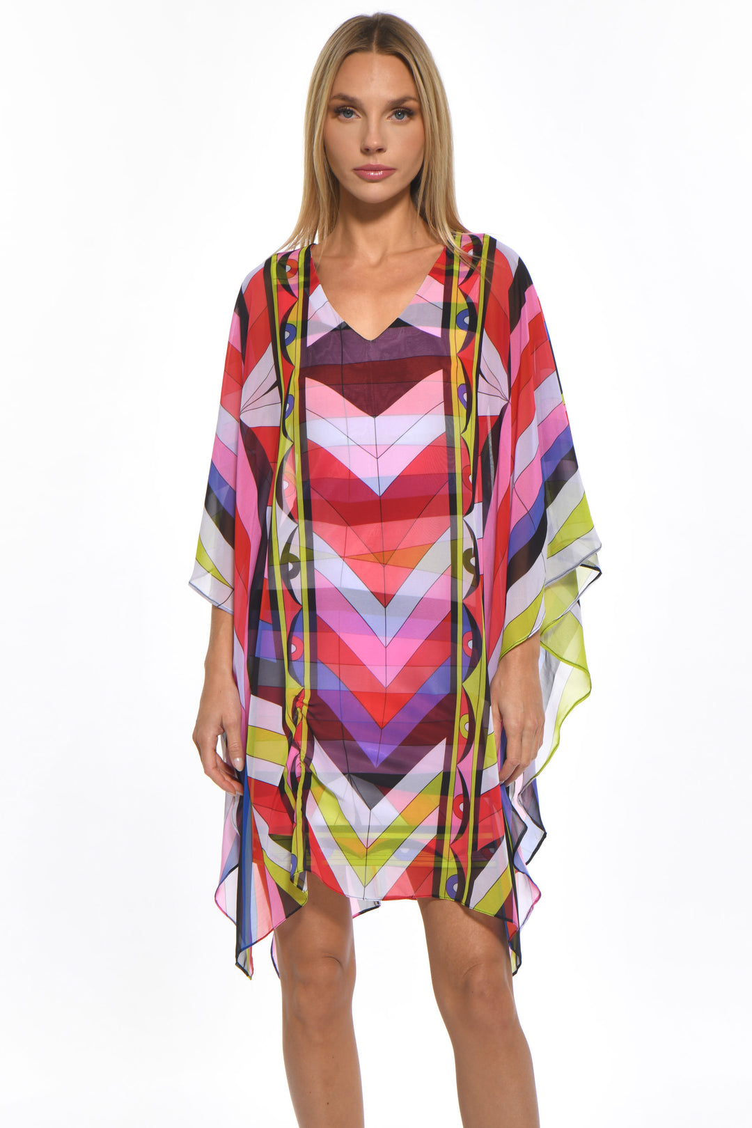 Britto Chiffon V Neck Caftan Mini Dress
