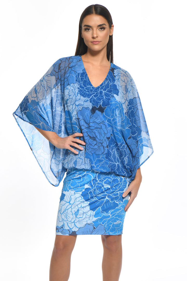 Sea Flower Chiffon Overlay V Neck Dress