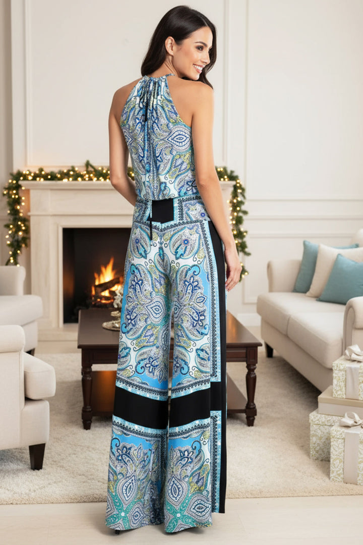 Walter Blue Scarf Halter Wide Leg Jumpsuit | Julian Chang