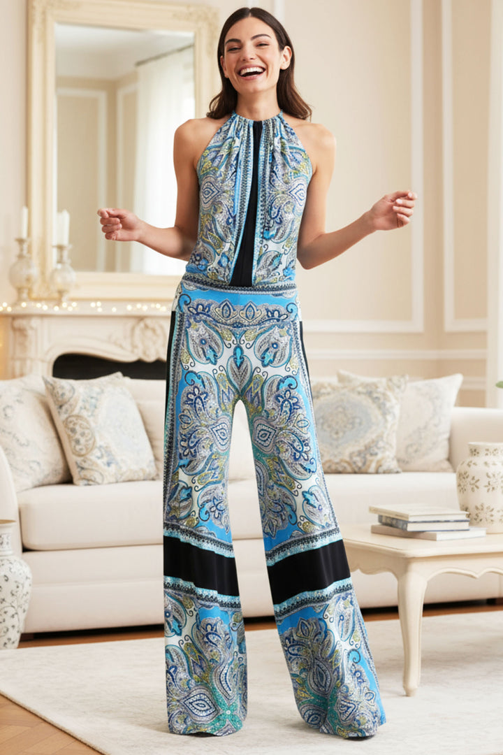 Walter Blue Scarf Halter Wide Leg Jumpsuit | Julian Chang