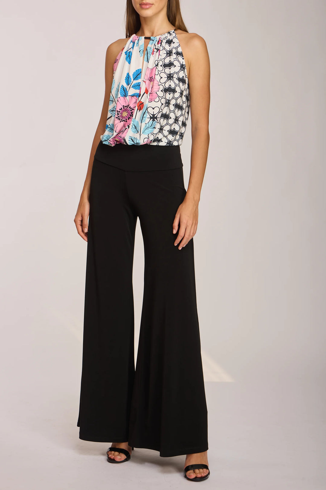 Walter Mixed Media Halter Wide Leg Jumpsuit