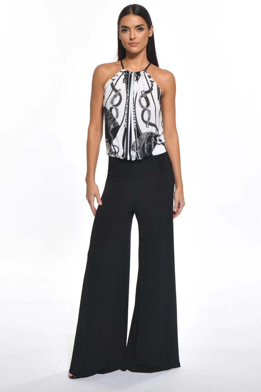 Walter Mixed Media Halter Wide Leg Jumpsuit