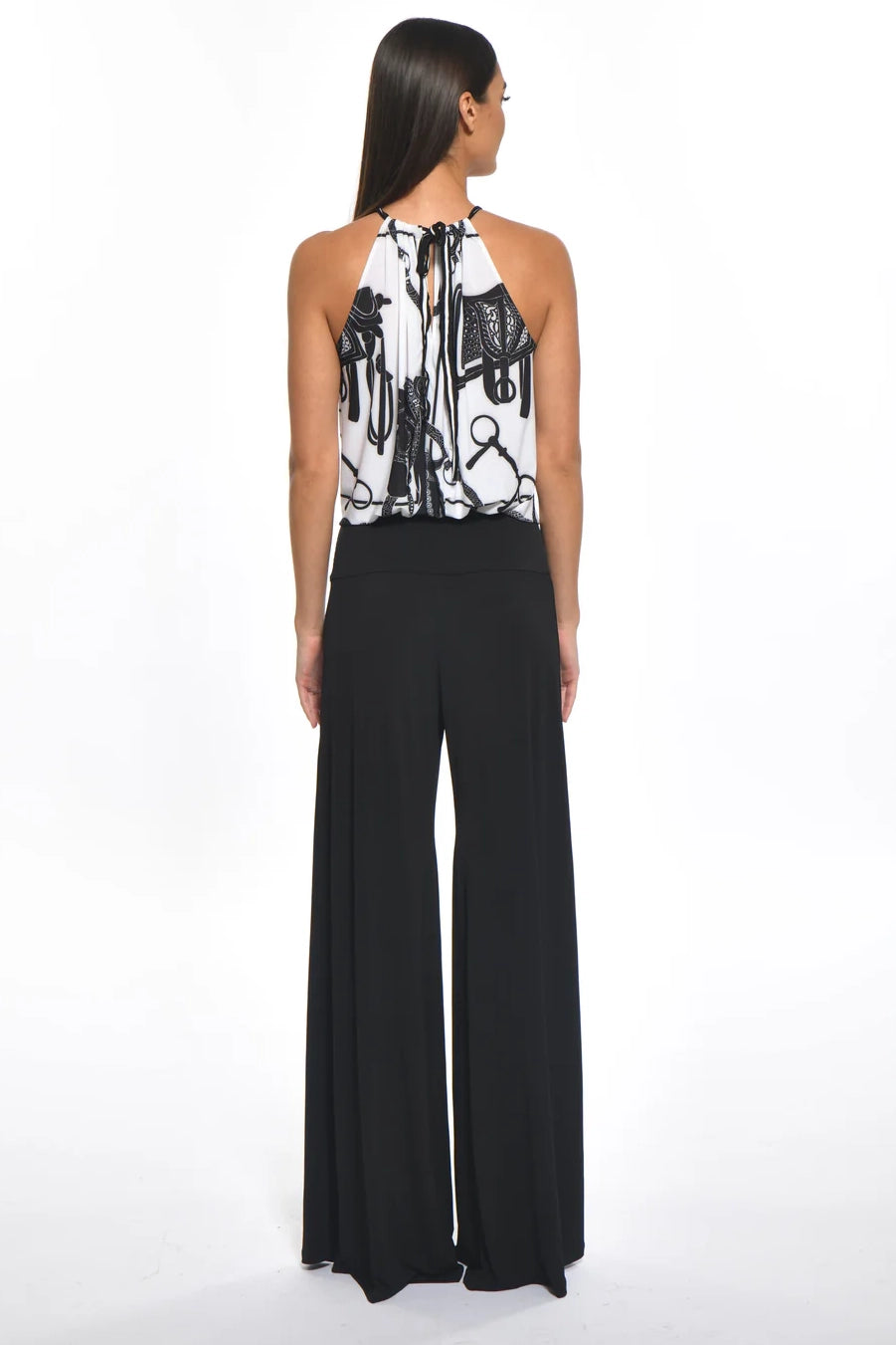 Walter Mixed Media Halter Wide Leg Jumpsuit