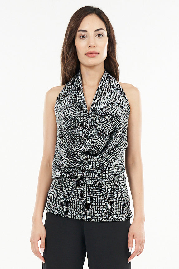 Jennifer Silver Snake Cowl Neck Halter Top | Julian Chang