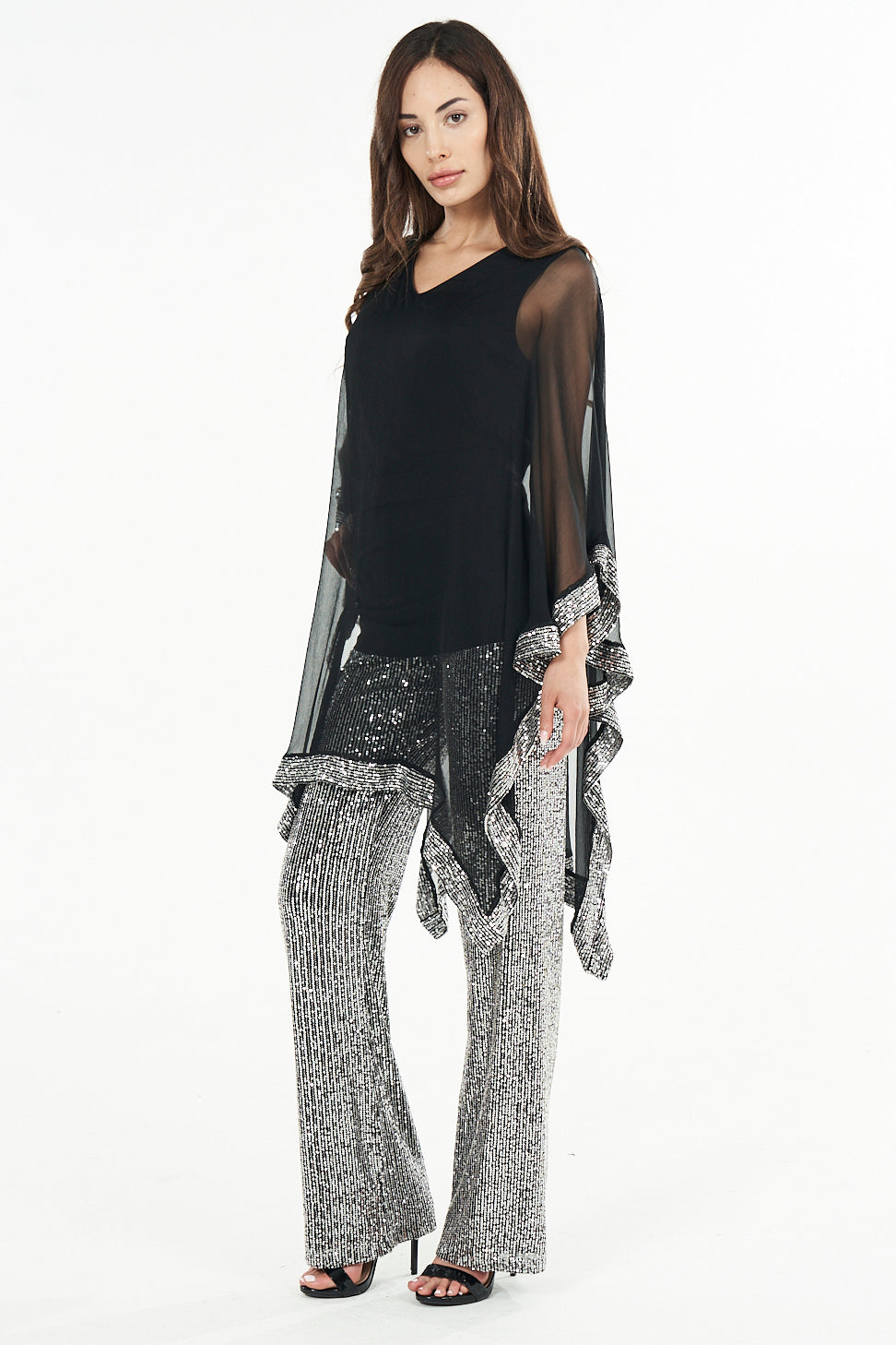 Penny Chiffon Border V Neck Mini Dress