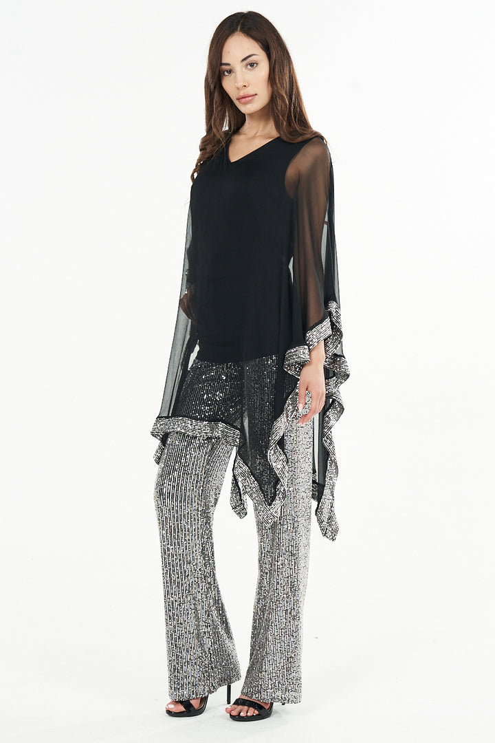 Penny Chiffon Border V Neck Mini Dress