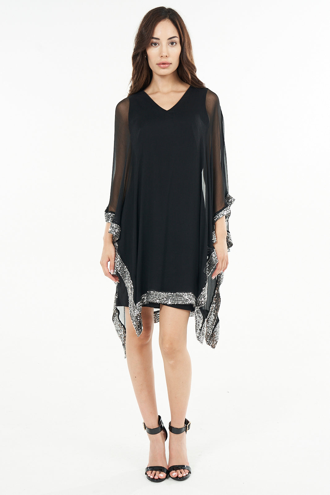 Penny Chiffon Border V Neck Mini Dress