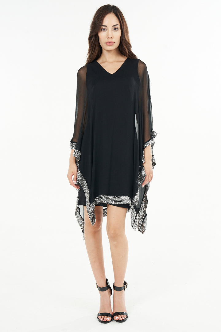 Penny Chiffon Border V Neck Mini Dress