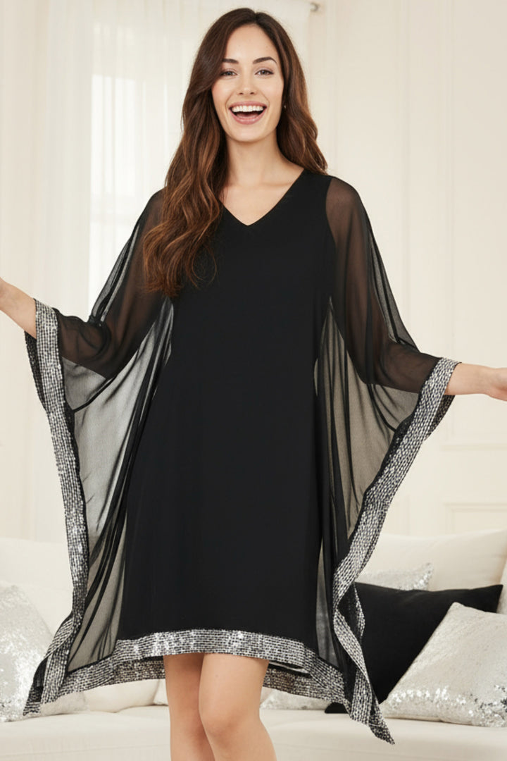 Penny Chiffon Border V Neck Mini Dress | Juliann Chang