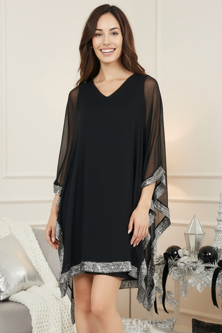 Penny Chiffon Border V Neck Mini Dress | Juliann Chang