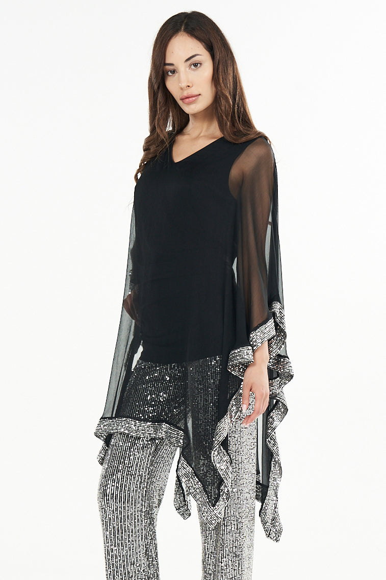 Penny Chiffon Border V Neck Mini Dress