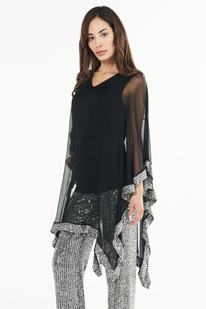 Penny Chiffon Border V Neck Mini Dress