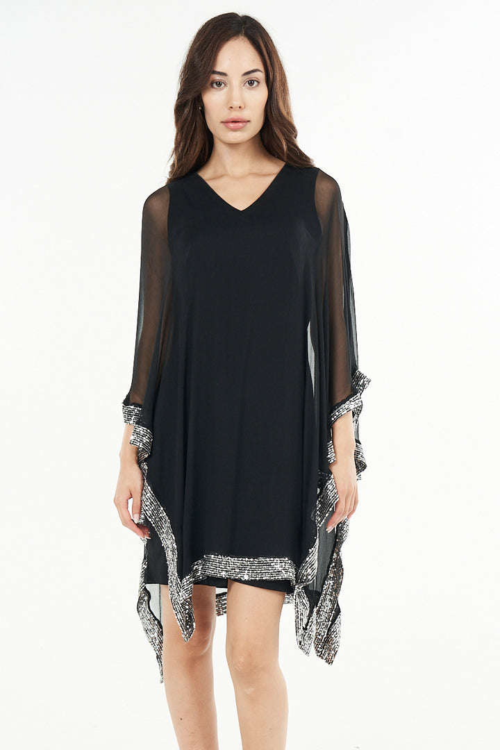 Penny Chiffon Border V Neck Mini Dress