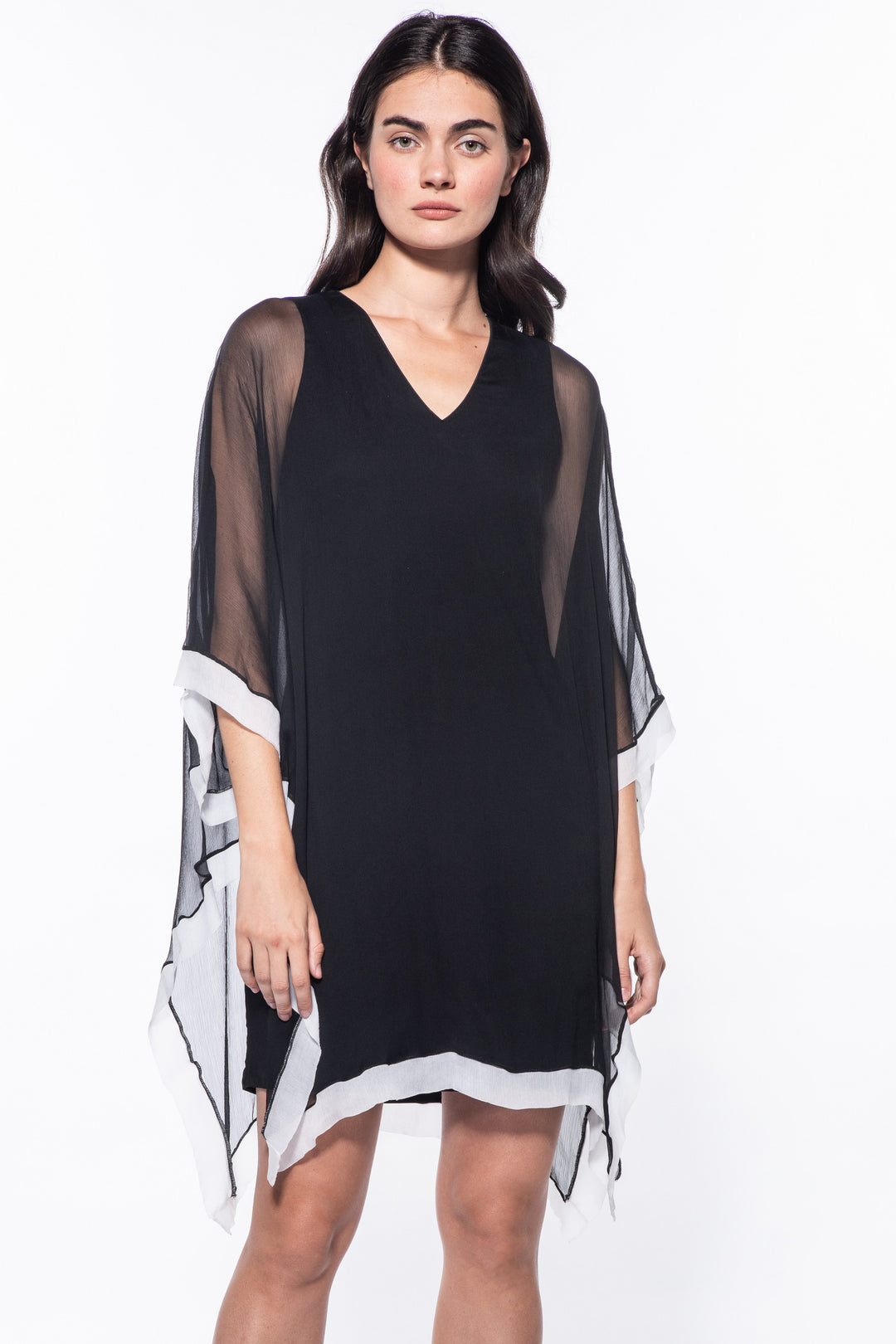 Penny Chiffon Border V Neck Mini Dress